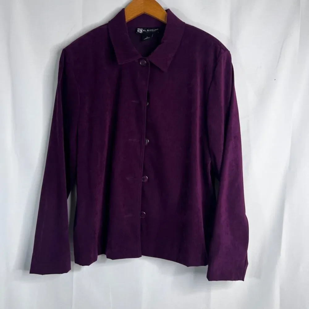 RL Richard Purple Velvety Velour‎ Long Sleeve Button Front Jacket Shirt Large